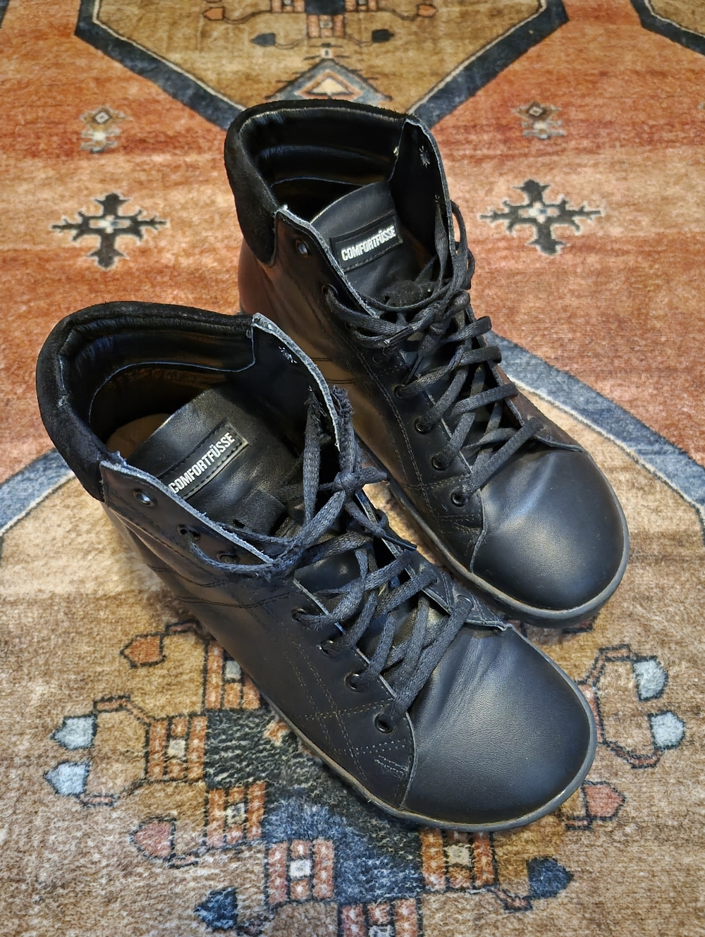 Comfortfusse Black Leather Lace Up Boots